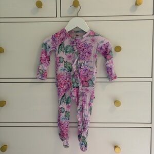 Bums & Roses Purple Floral Zip Footie 3-6 Months